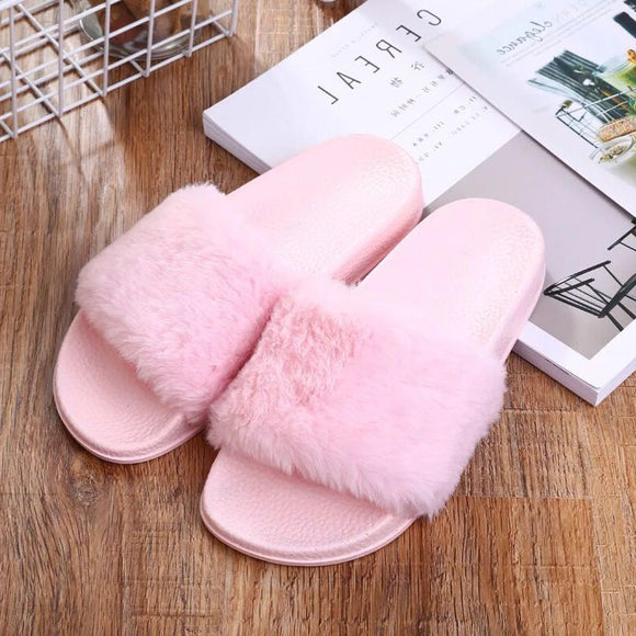 Slippers Womens Zapatos Mujer Ladies Slip On Sliders Fluffy Faux Fur Flat New Fashion Female Casual Slipper Flip Flop Sandal A19