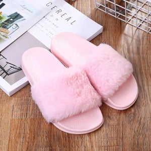 Slippers Womens Zapatos Mujer Ladies Slip On Sliders Fluffy Faux Fur Flat New Fashion Female Casual Slipper Flip Flop Sandal A19